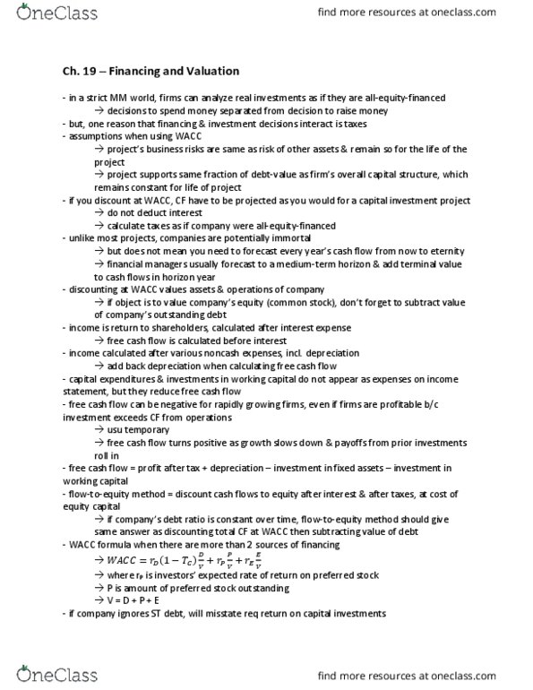 BUS 312 Chapter Notes - Chapter 19: Cash Flow, Preferred Stock, Income Statement thumbnail