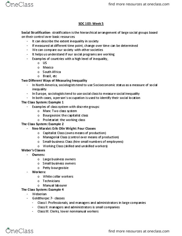 SOC 103 Lecture Notes - Lecture 4: Erik Olin Wright, Social Inequality, Time Point thumbnail