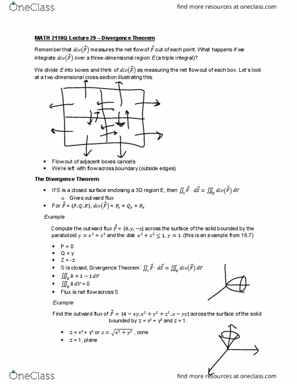 MATH 2110Q Lecture Notes - Lecture 29: Divergence Theorem, Regions Of Johannesburg thumbnail