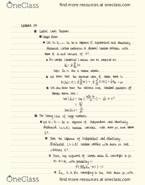 COMPSCI 240 Lecture Notes - Lecture 14: Independent And Identically Distributed Random Variables, Random Variable, Standard Deviation thumbnail