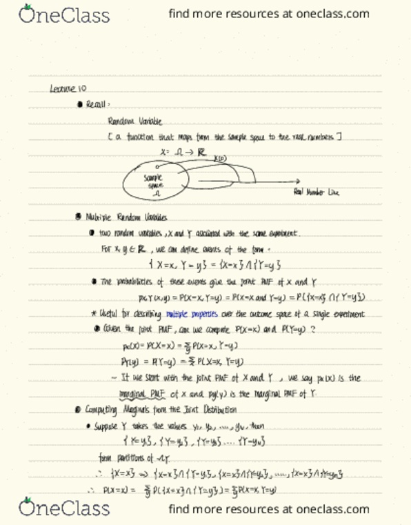 COMPSCI 240 Lecture Notes - Lecture 10: Pcx, Random Variable, Sample Space thumbnail