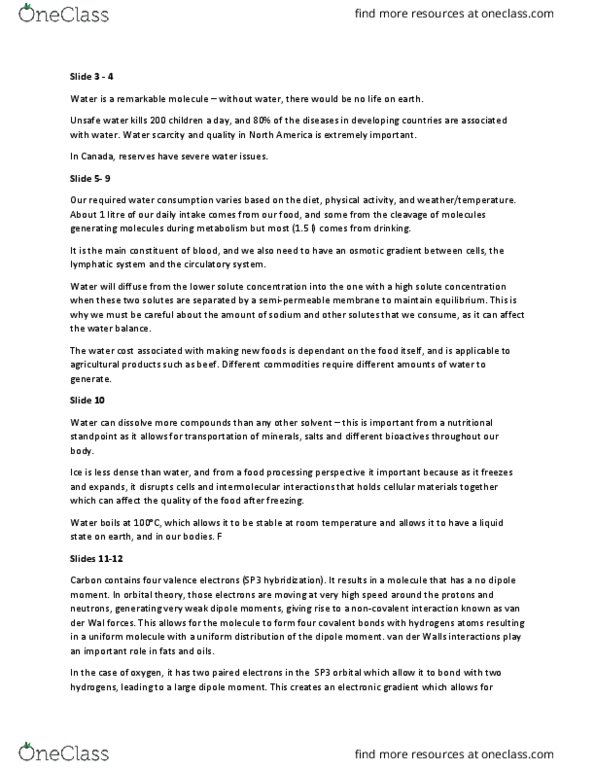 FOOD 2150 Lecture Notes - Lecture 11: Semipermeable Membrane, Water Scarcity, Hydrogen Bond thumbnail