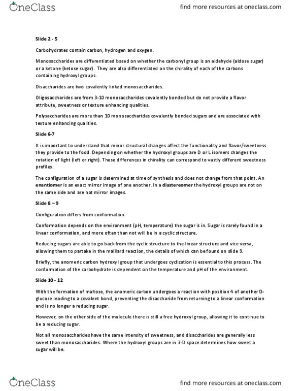 FOOD 2150 Lecture Notes - Lecture 13: Anomer, Maillard Reaction, Reducing Sugar thumbnail