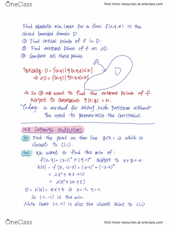 MAT235Y1 Lecture Notes - Lecture 26: Lagrange Multiplier cover image