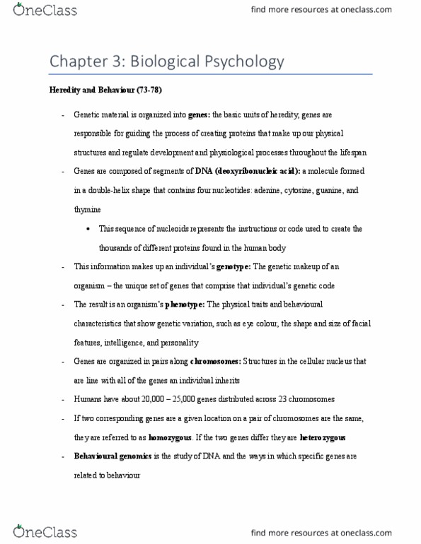 PSYA01H3 Lecture Notes - Lecture 6: Behavioural Genetics, Cytosine, Guanine thumbnail
