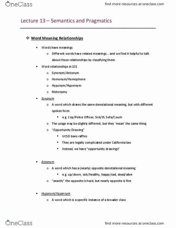 LIGN 101 Lecture Notes - Lecture 13: Deadalive, Metonymy, Pragmatics thumbnail