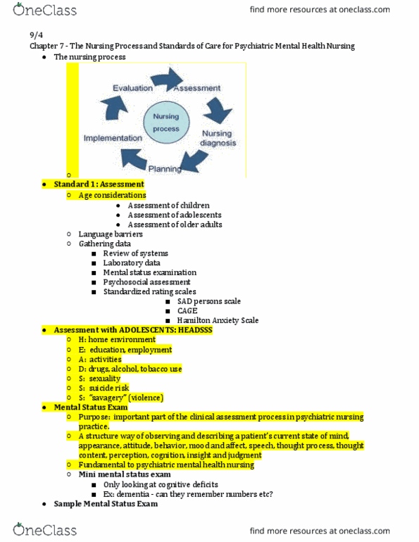 NURS 3554 Lecture Notes - Lecture 1: Mental Status Examination, Nursing Process, Dementia thumbnail