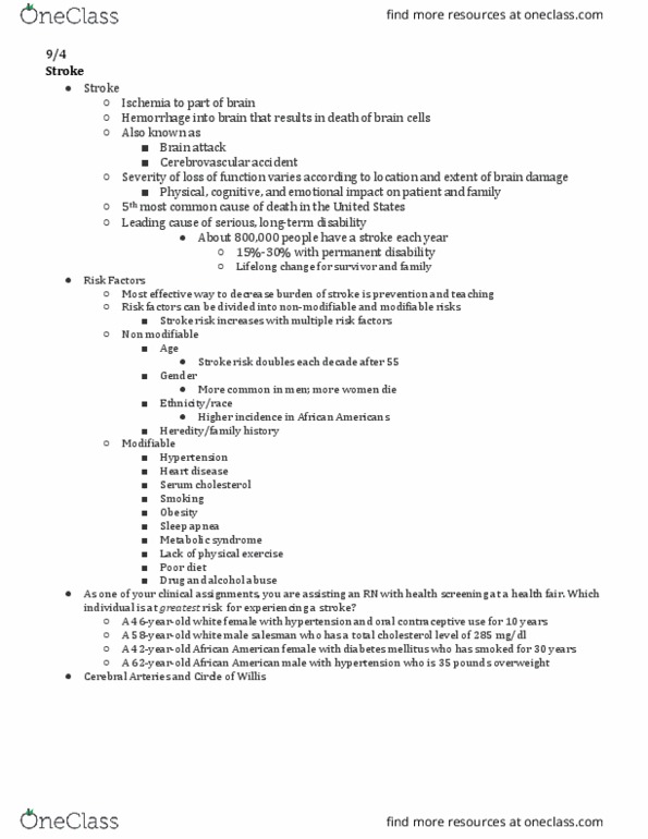 NURS 3664 Lecture Notes - Lecture 12: Combined Oral Contraceptive Pill, Cardiovascular Disease, Collateral Circulation thumbnail