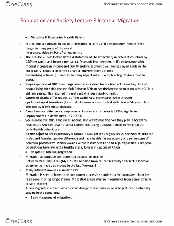 SOC312H1 Lecture Notes - Lecture 8: Hans Rosling, Epidemiological Transition, Diminishing Returns thumbnail