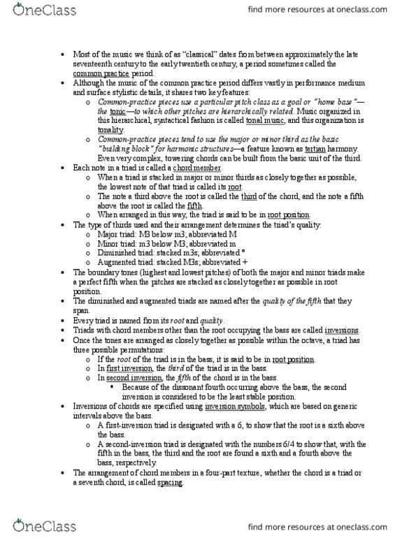 MUS 171 Lecture Notes - Lecture 19: Common Practice Period, Augmented Triad, Diminished Triad thumbnail