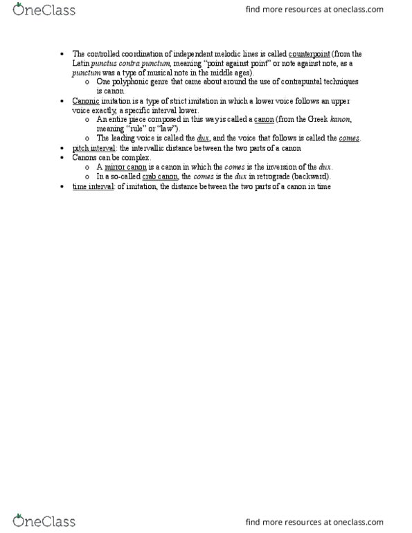 MUS 171 Lecture Notes - Lecture 17: Pitch Interval, Counterpoint, Musical Note thumbnail