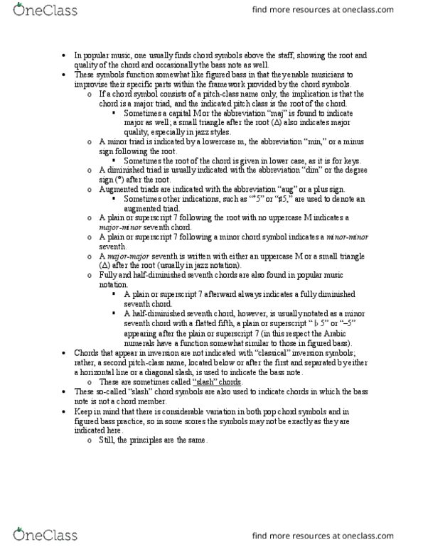 MUS 171 Lecture Notes - Lecture 27: Minor Seventh Chord, Slash Chord, Augmented Triad thumbnail