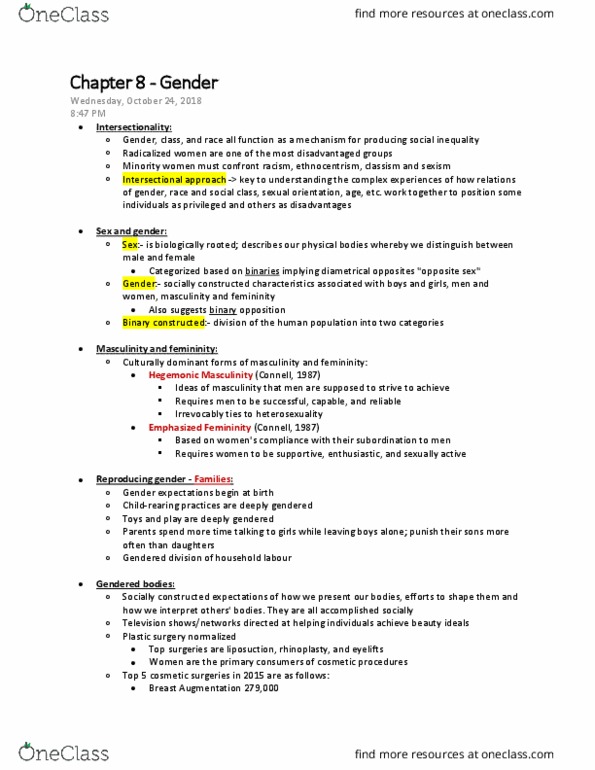 SOCIOL 1Z03 Lecture Notes - Lecture 8: Plastic Surgery, Binary Opposition, Rhinoplasty thumbnail