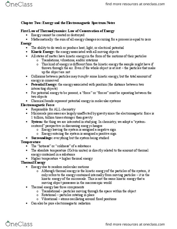 CHEM 10052 Lecture Notes - Lecture 2: Electromagnetism, Thermodynamics, Medical Diagnosis thumbnail