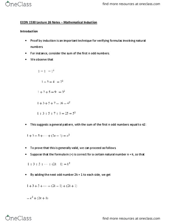 ECON 1530 Lecture Notes - Lecture 26: Mathematical Induction, Natural Number cover image