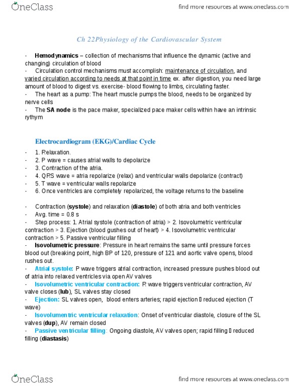 HLSC 1201U Chapter Notes -Heart Valve, Cardiac Muscle, Cardiac Output thumbnail