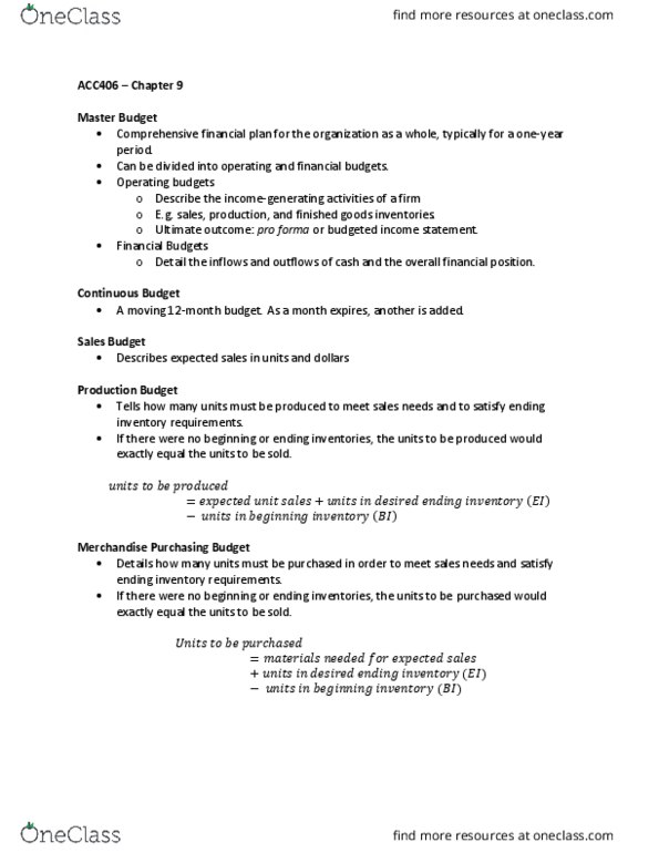 ACC 406 Chapter Notes - Chapter 9: Pro Forma, Income Statement thumbnail