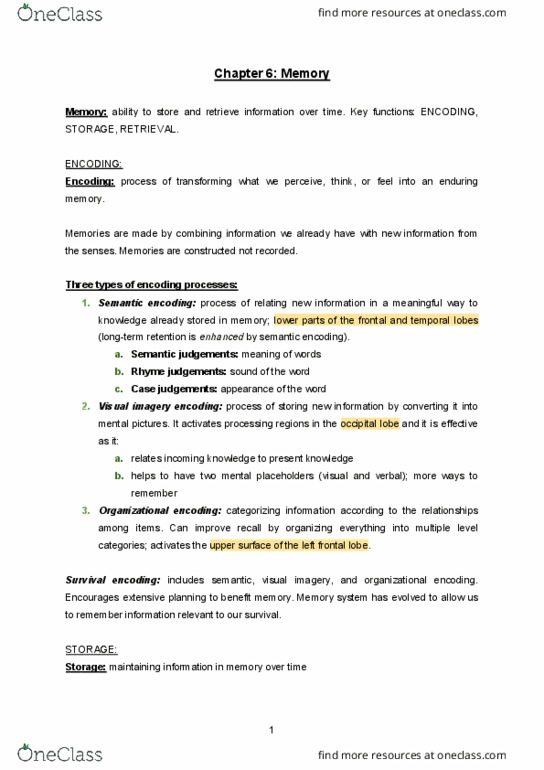 PSYO 111 Lecture Notes - Lecture 6: Frontal Lobe, Occipital Lobe, Long-Term Memory thumbnail