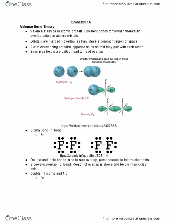 CHEM 1A Lecture Notes - Lecture 29: Valence Bond Theory, Sigma Bond, Pi Bond cover image