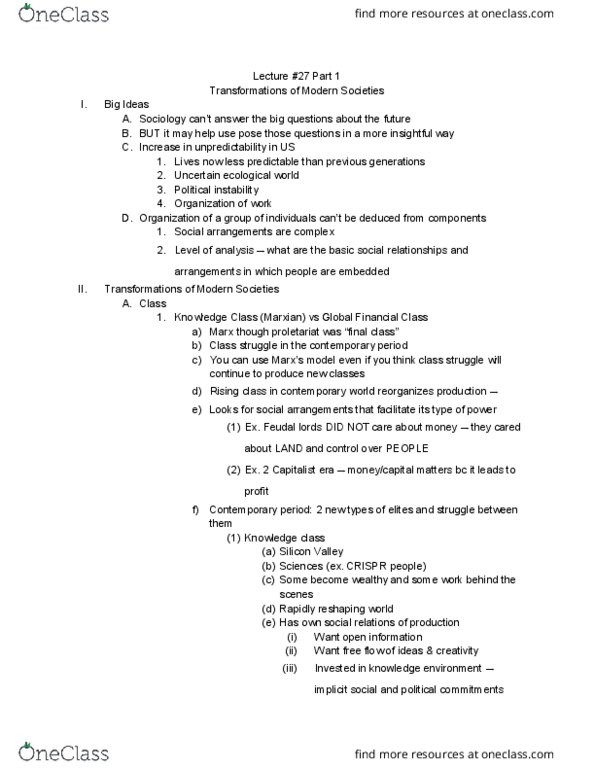 SOCIOL 1 Lecture Notes - Lecture 27: Crispr, Proletariat, Frictionless Market thumbnail