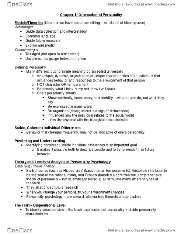 Psychology 2550A/B Chapter Notes - Chapter 1: Personality Psychology, Heredity thumbnail