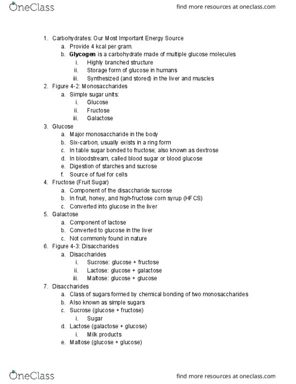 NUTR 132 Lecture Notes - Lecture 4: Corn Syrup, Blood Sugar, Galactose thumbnail