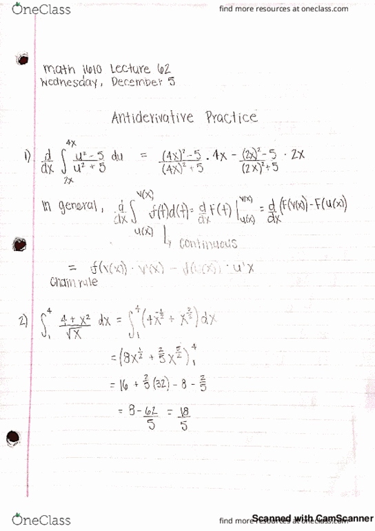 MATH 1610 Lecture 62: Antiderivative eview and Chapter 5.5 : The Substitution Rule cover image