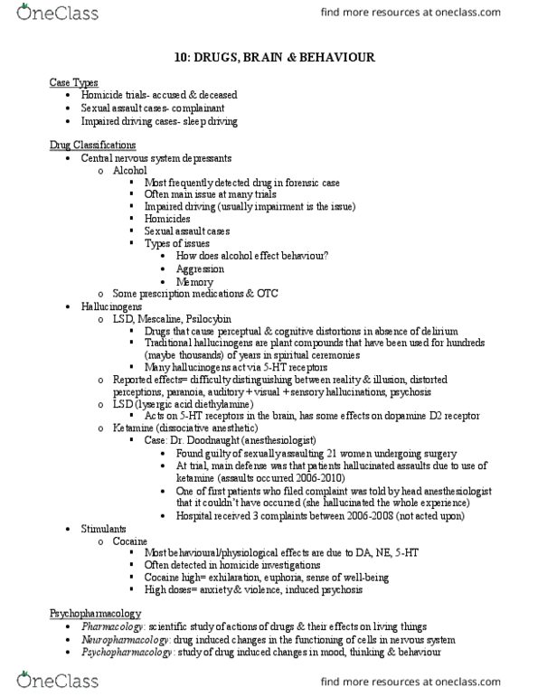 FSC402H5 Lecture Notes - Lecture 10: Sexual Assault, Diethylamine, Ketamine thumbnail