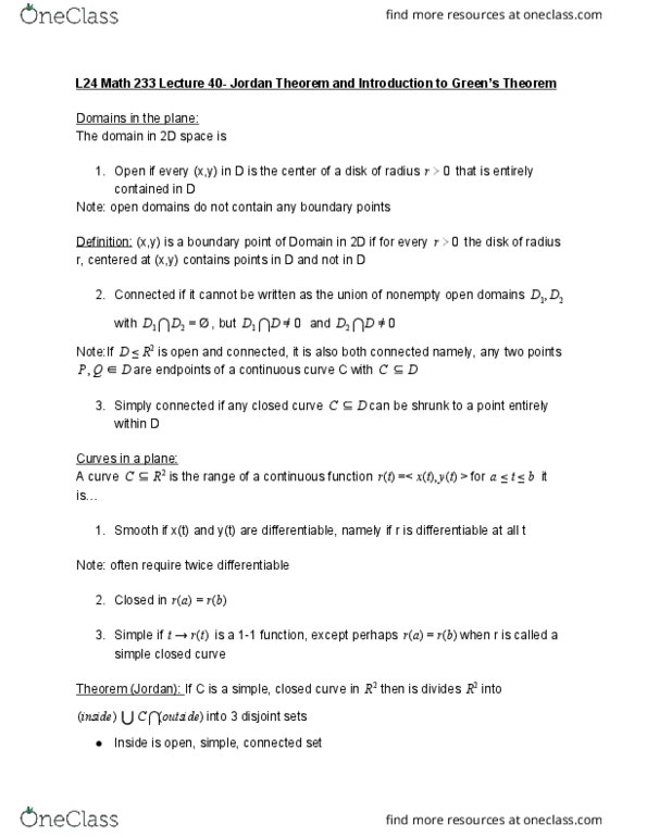 L24 Math 233 Lecture Notes - Lecture 43: Jordan Curve Theorem, Disjoint Sets, 2D Computer Graphics cover image