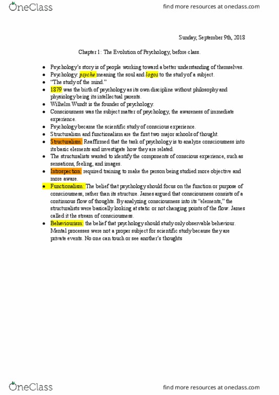 PSYC 1010 Lecture Notes - Lecture 2: Wilhelm Wundt, Behaviorism thumbnail