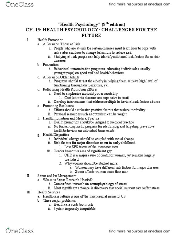 PSC 126 Chapter Notes - Chapter 15: Health Care Reform, Health Promotion, G1 Phase thumbnail