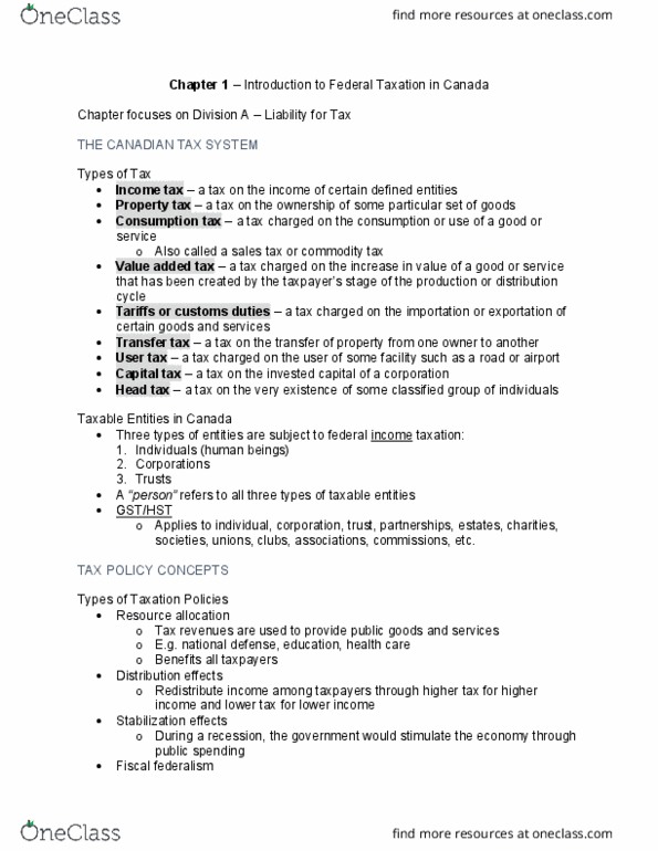 Management and Organizational Studies 3362A/B Lecture Notes - Lecture 1: Taxation In Canada, Fiscal Federalism, Consumption Tax thumbnail