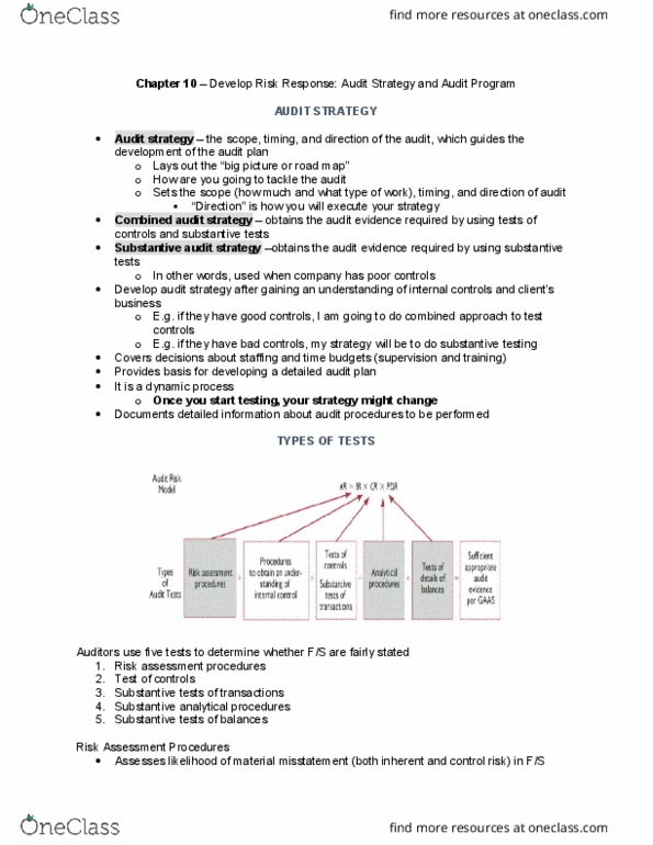 Management and Organizational Studies 3363A/B Chapter Notes - Chapter 10: Audit Evidence, Risk Assessment, Internal Control thumbnail