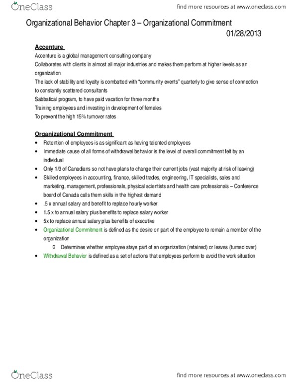 ORGS 2010 Lecture Notes - Absenteeism, Accenture thumbnail