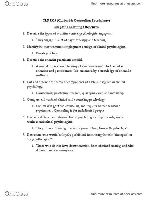 CLP-3305 Lecture 1: Chapter 1 Learning Objectives thumbnail