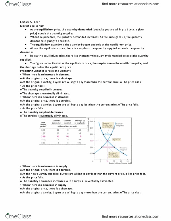 Economics 1021A/B Lecture Notes - Lecture 5: Economic Equilibrium cover image