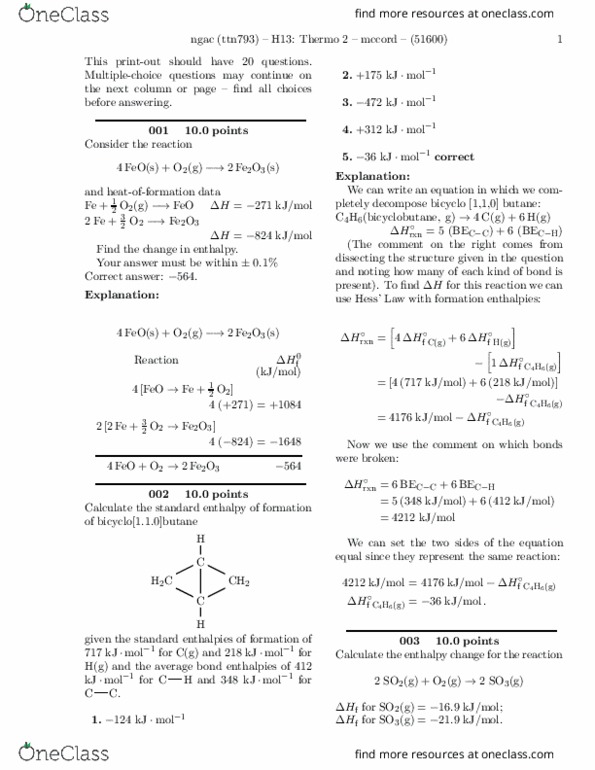 CH 301 Lecture Notes - Joule, Bond Energy, Bicyclobutane thumbnail