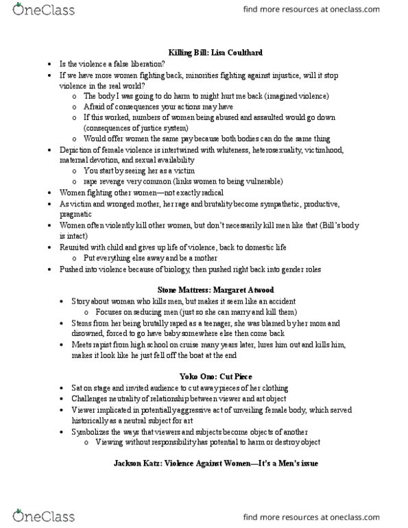 WGSS 1104 Lecture Notes - Lecture 6: Margaret Atwood, Jackson Katz, Victim Blaming thumbnail