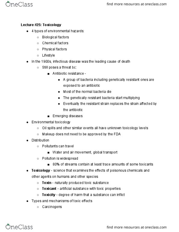 11:375:101 Lecture Notes - Lecture 25: Environmental Toxicology, Antimicrobial Resistance, Carcinogen thumbnail