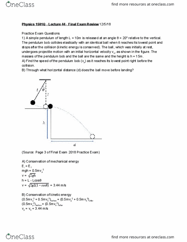 PHYS 1501Q Lecture Notes - Lecture 44: Projectile Motion, International System Of Units, Angular Velocity thumbnail