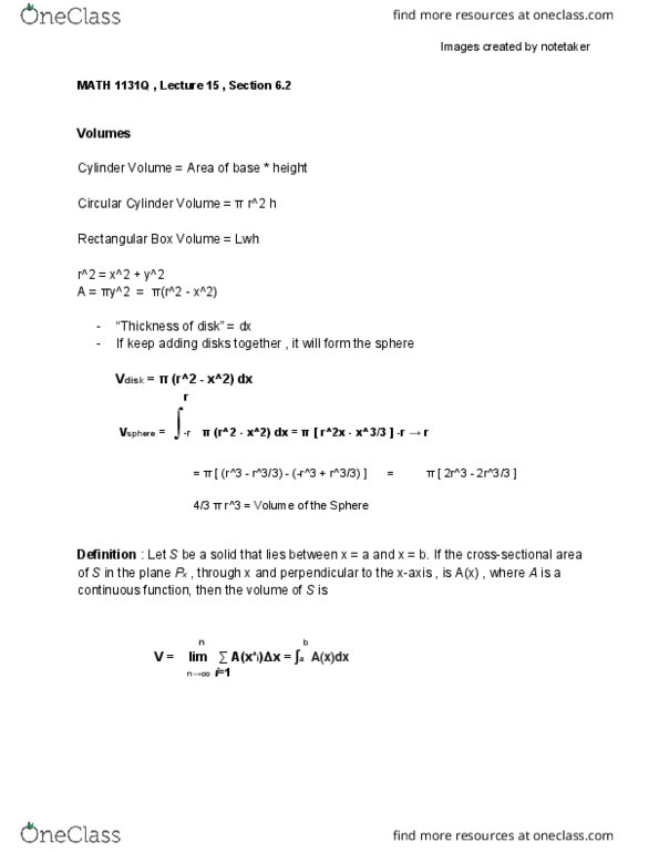 MATH 1131Q Lecture 15: MATH 1131Q , Lecture 15 , Section 6.2 cover image