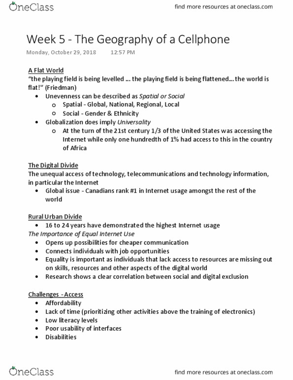 ENST 1020 Lecture Notes - Lecture 5: Digital Divide, Global Issue, System Model thumbnail