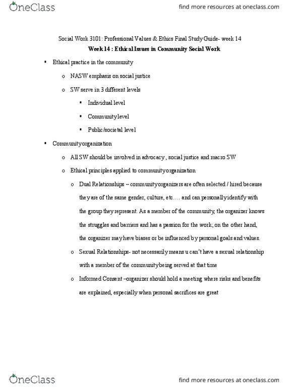 SOCWORK 3101 Lecture 14: study guide for week 14 thumbnail