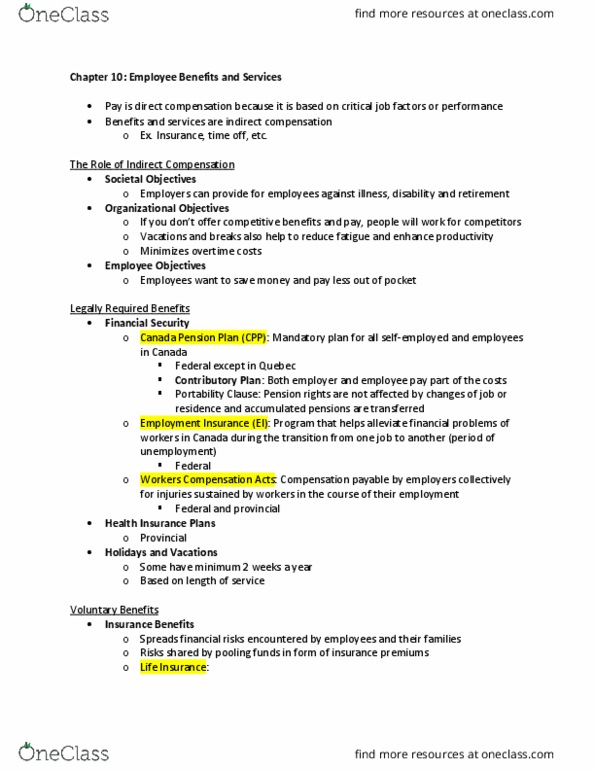 BU354 Chapter Notes - Chapter 10: Canada Pension Plan, Pension, Unemployment Benefits thumbnail