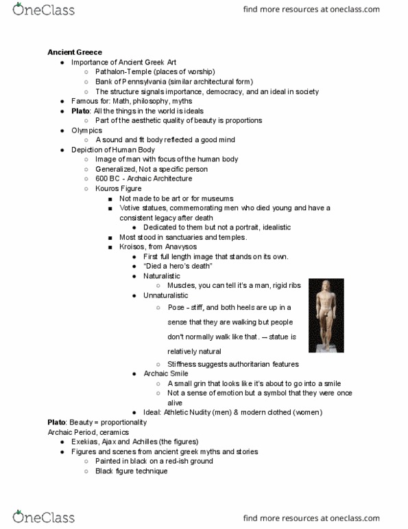ARTHI 1 Lecture Notes - Lecture 1: Ancient Greek Temple, Exekias, Ancient Greek thumbnail