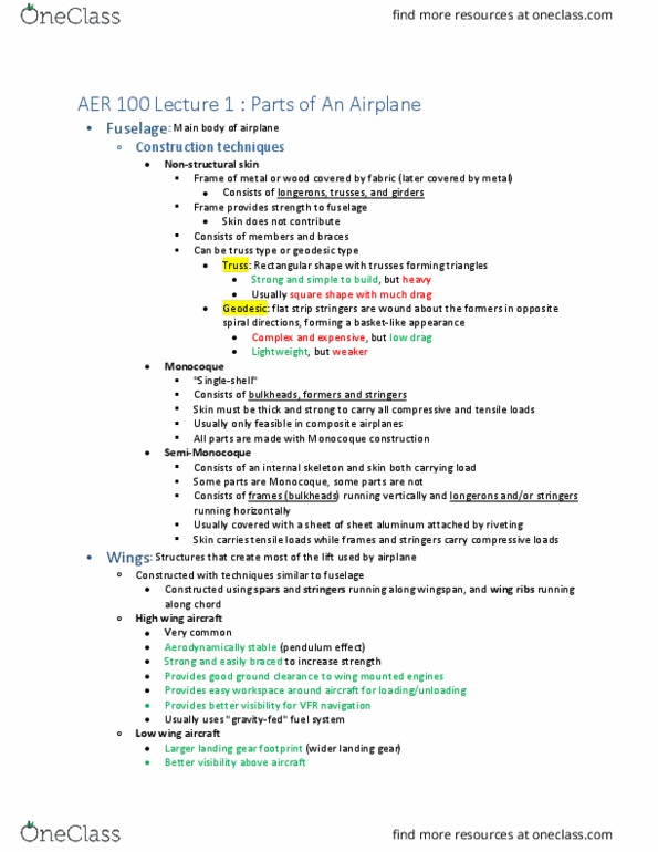 AER100 Lecture Notes - Lecture 1: Monocoque, Fuselage, Geodesic thumbnail