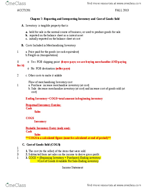 ACCT 1201 Lecture Notes - Inventory Turnover, Zale Corporation, Net Income thumbnail