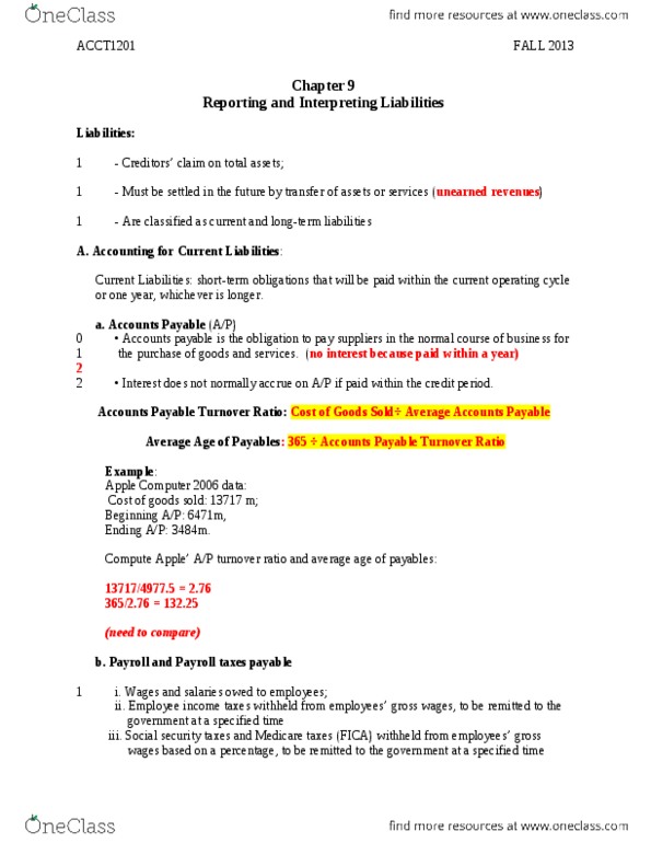 ACCT 1201 Lecture Notes - Accounts Payable, Contingent Liability, Current Liability thumbnail