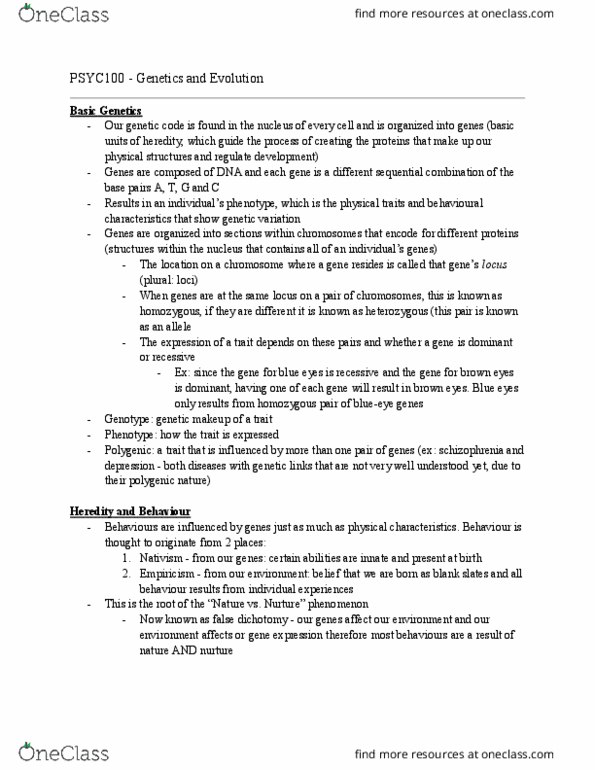 PSYC 100 Lecture Notes - Lecture 3: False Dilemma, Heredity, Empiricism thumbnail