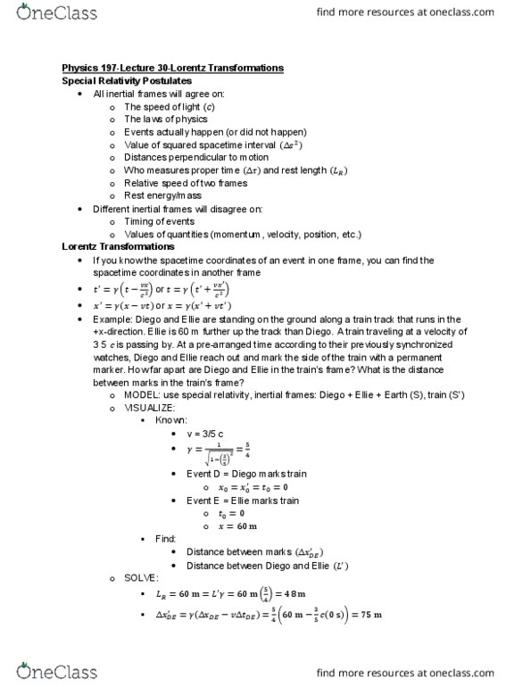 Physics 197 Lecture Notes - Lecture 30: Proper Length, Permanent Marker, Special Relativity cover image